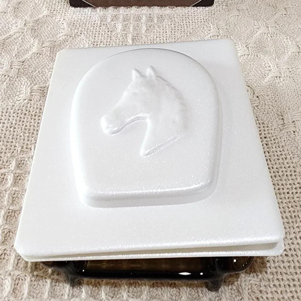 MCM Avon Lucky Horseshoe Glass Soap Dish + Scented Trazarra Horse Bar Soap